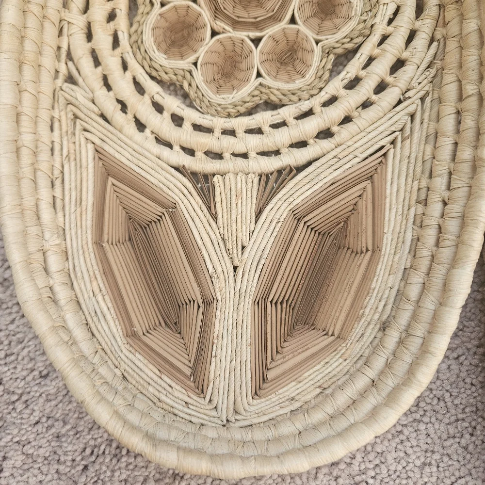 2 Handwoven Daisy Flower Vintage Wicker Rattan Nesting Bread Baskets Boho Folk